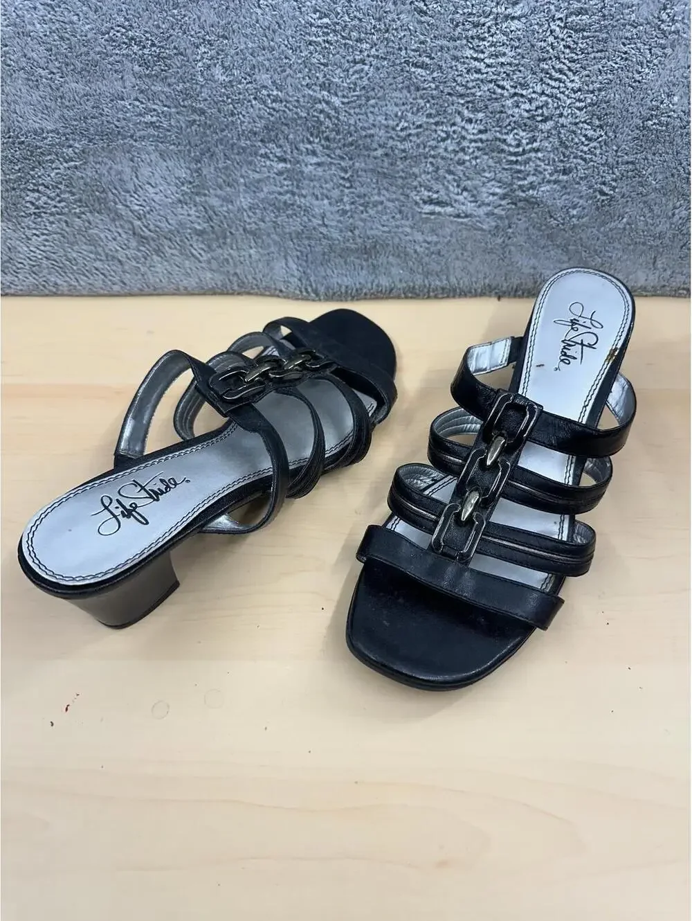 LifeStride Black Strappy Block Heel Sandals